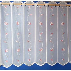 CHERRY BLOSSOM WHITE VOILE  CAFE CURTAIN