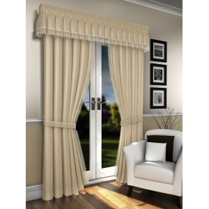LORNA CREAM  VOILE LINED CURTAINS WITH MACRAME LACE PELMET NOT INCLUDED