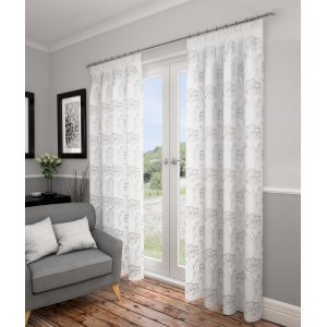 SWINDON WHITE VOILE WITH SILVER DESIGN CURTAINS