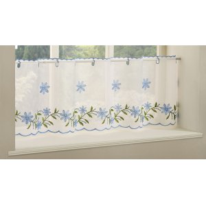 Torquay Blue embroidered cafe curtain panel