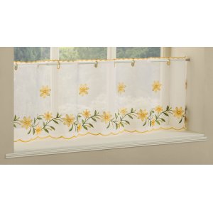Torquay Yellow embroidered cafe curtain