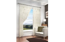 MERTON CREAM VOILE  WITH GOLD EMBROIDERED DESIGN PAIR OF CURTAINS WITH PENCIL PLEAT TOP