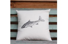 SALMON SCREEN PRINTED CUSHION FILLED WITH DUCK FEATHERS