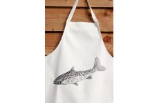 SALMON APRON ILLUSTRATION SCREEN PRINTED ON UNBLEACHED HEAVYWEIGHT COTTON CANVAS