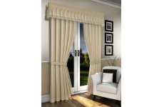 LORNA CREAM  VOILE LINED CURTAINS WITH MACRAME LACE PELMET NOT INCLUDED