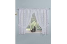 Kensington white window set with attached valance & tie backs
