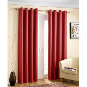 WILTON RED EYELET TOP CURTAINS READY MADE