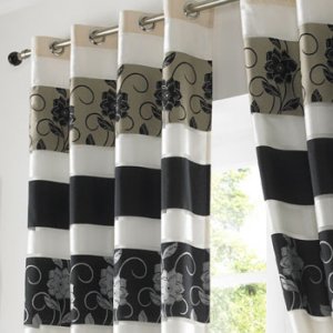 KENSINGTON BLACK EYELET CURTAINS: