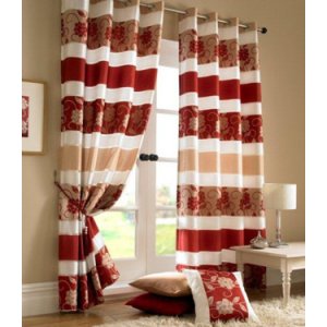 KENSINGTON RED EYELET CURTAINS;