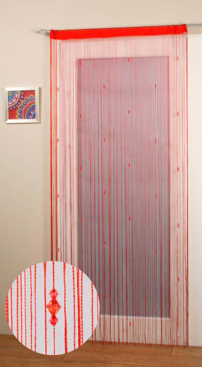 Sparkle Red String Panel 100cm Wide Net Curtain 2 Curtains 4458