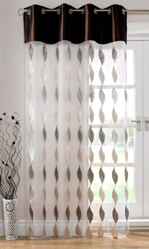 WAVE VOILE PANEL :Width 150cm Chocolate - Net Curtain 2 Curtains